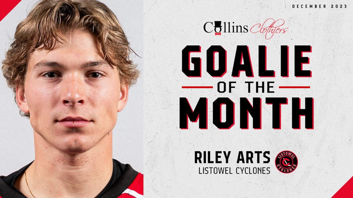 Riley Arts Awarded GOJHL Goalie of the Month for December